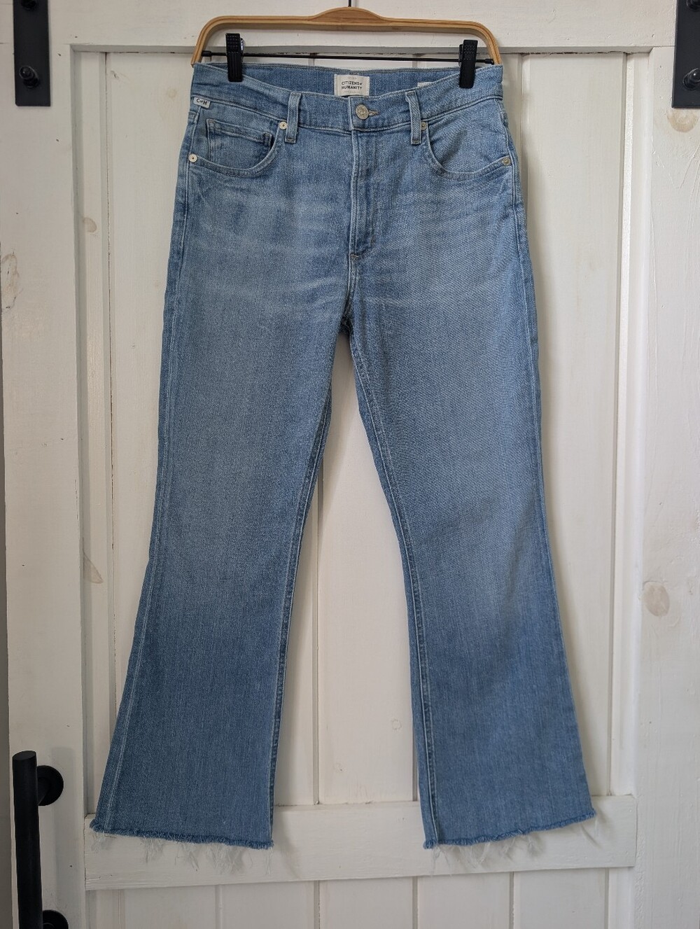 Citizens of Humanity Isola Cropped Bootcut Jeans Light Wash Raw Hem Size 27